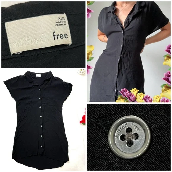 Wilfred ARITZIA Black 100% Viscose Button-Up Mini Shirt Dress Size XXS - Picture 1 of 2